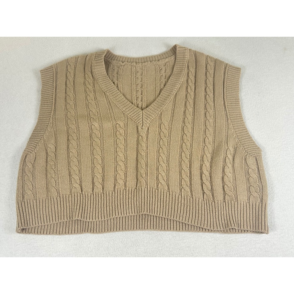 Preppy Academia Schoolgirl Granola Girl Sweater Vest‎ Women L Tan